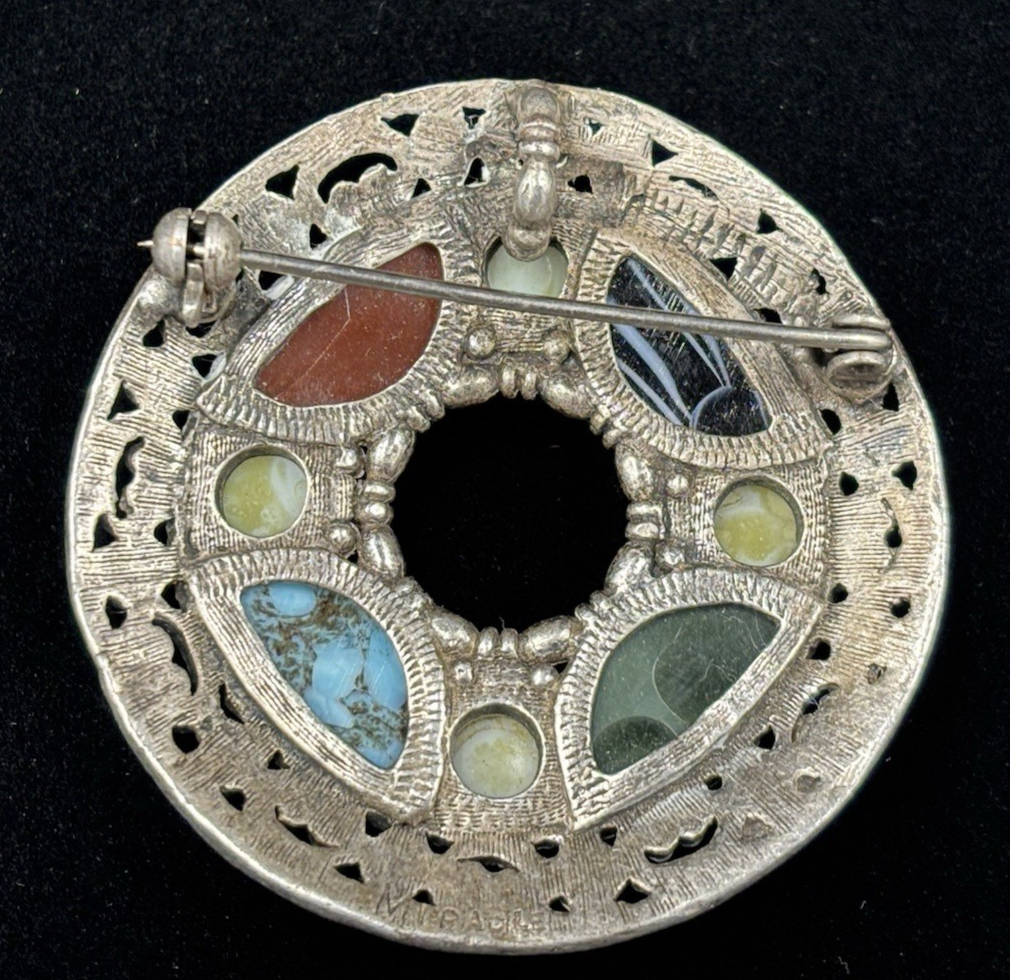 Vintage Miracle Celtic ScottishColourful Gem Stone BroochPendant