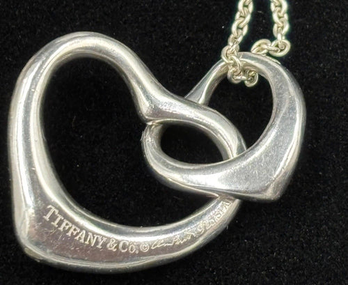 Tiffany and Co Elsa Peretti sterling silver large double open heart pendant necklace