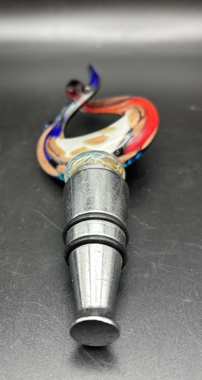 Murano Style Art Glass Bottle Stopper Multicolour Aventurine Twist
