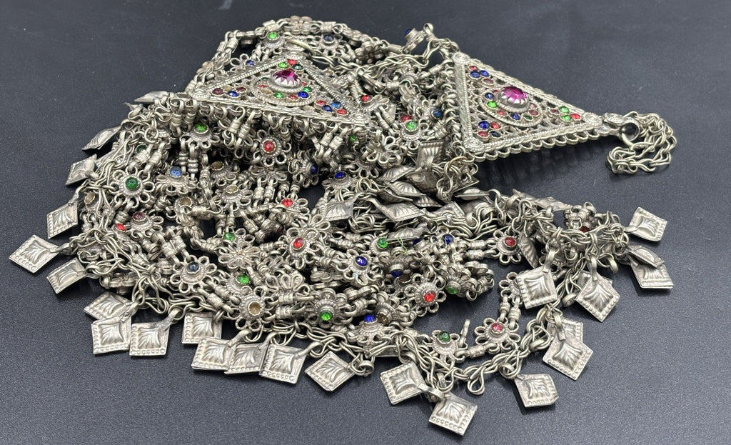 Vintage Ethnic Silver Kuchi Style Statement Bib Necklace