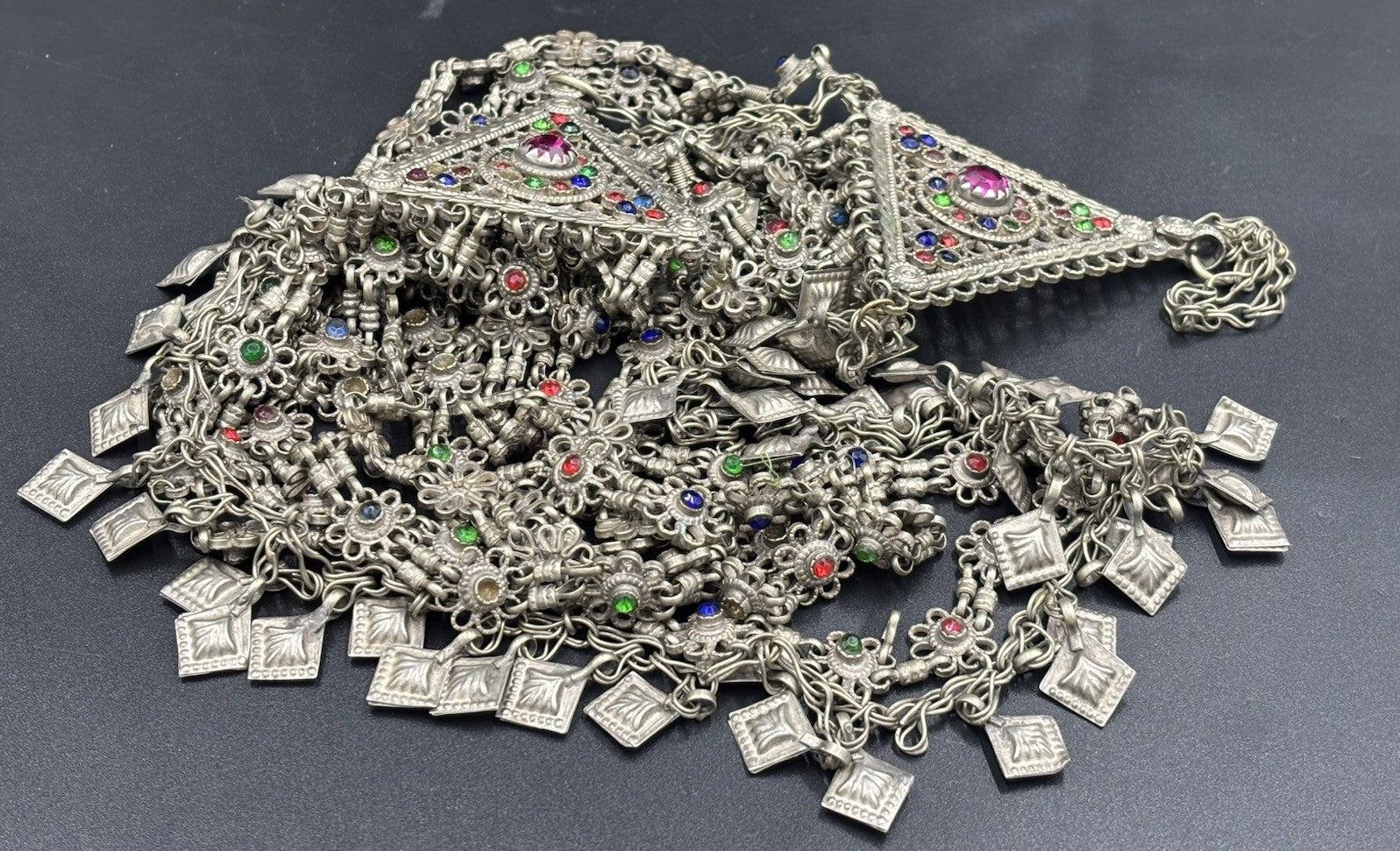 Vintage Ethnic Silver Kuchi Style Statement Bib Necklace