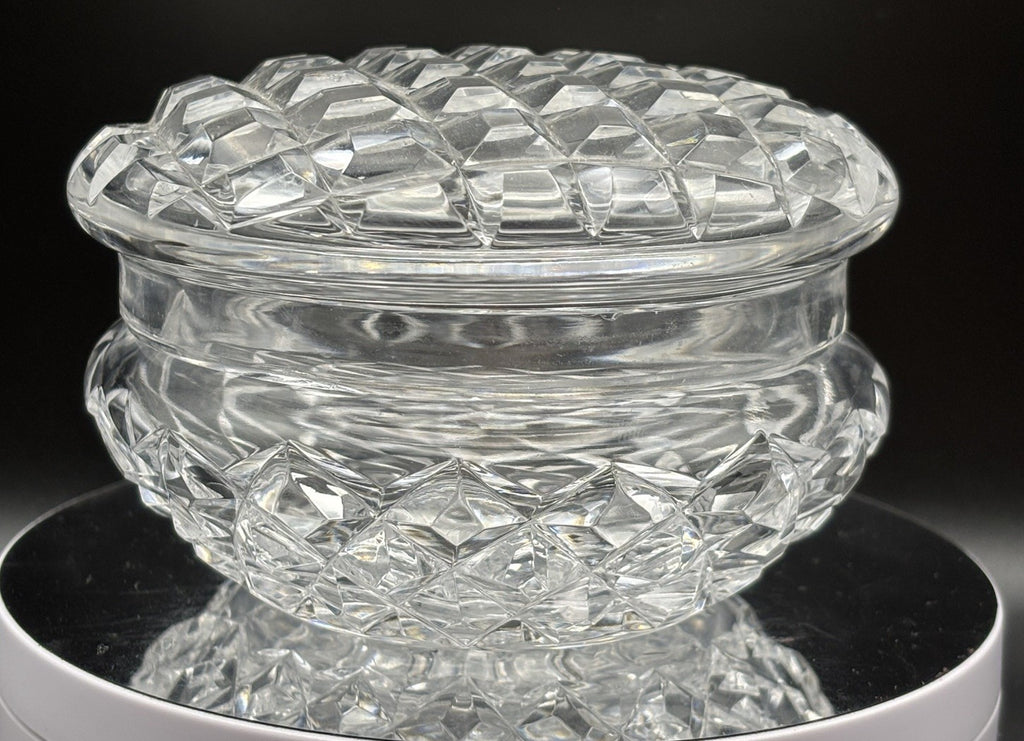 Vintage Heavy Cut Crystal Trinket Box Starburst Base Vanity Dresser Box