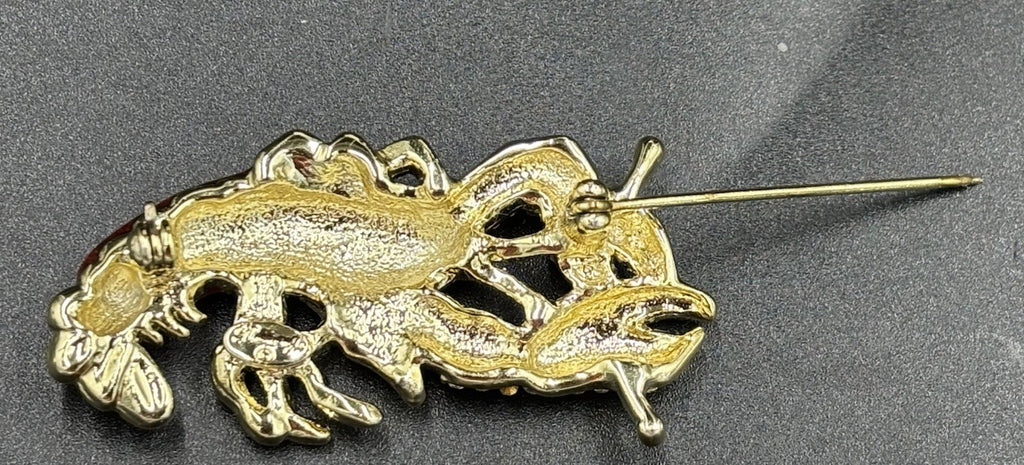 Danecraft Lobster Brooch Orange Enamel Pave Crystal Vintage Sea Life Pin