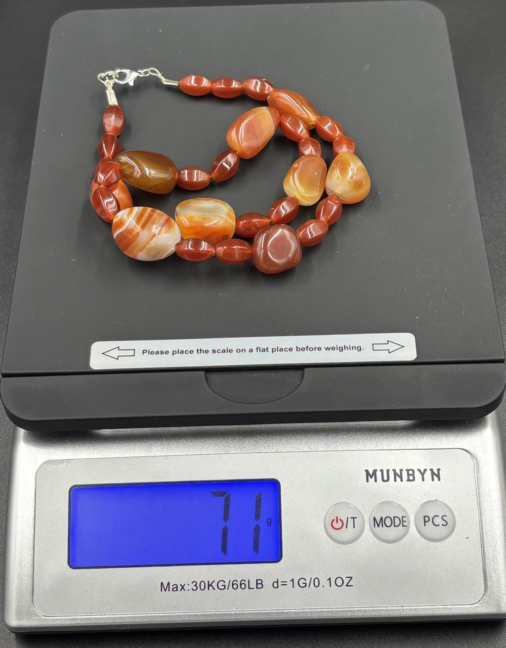 Vintage Banded Carnelian Bead Necklace Warm Tones Polished Statement