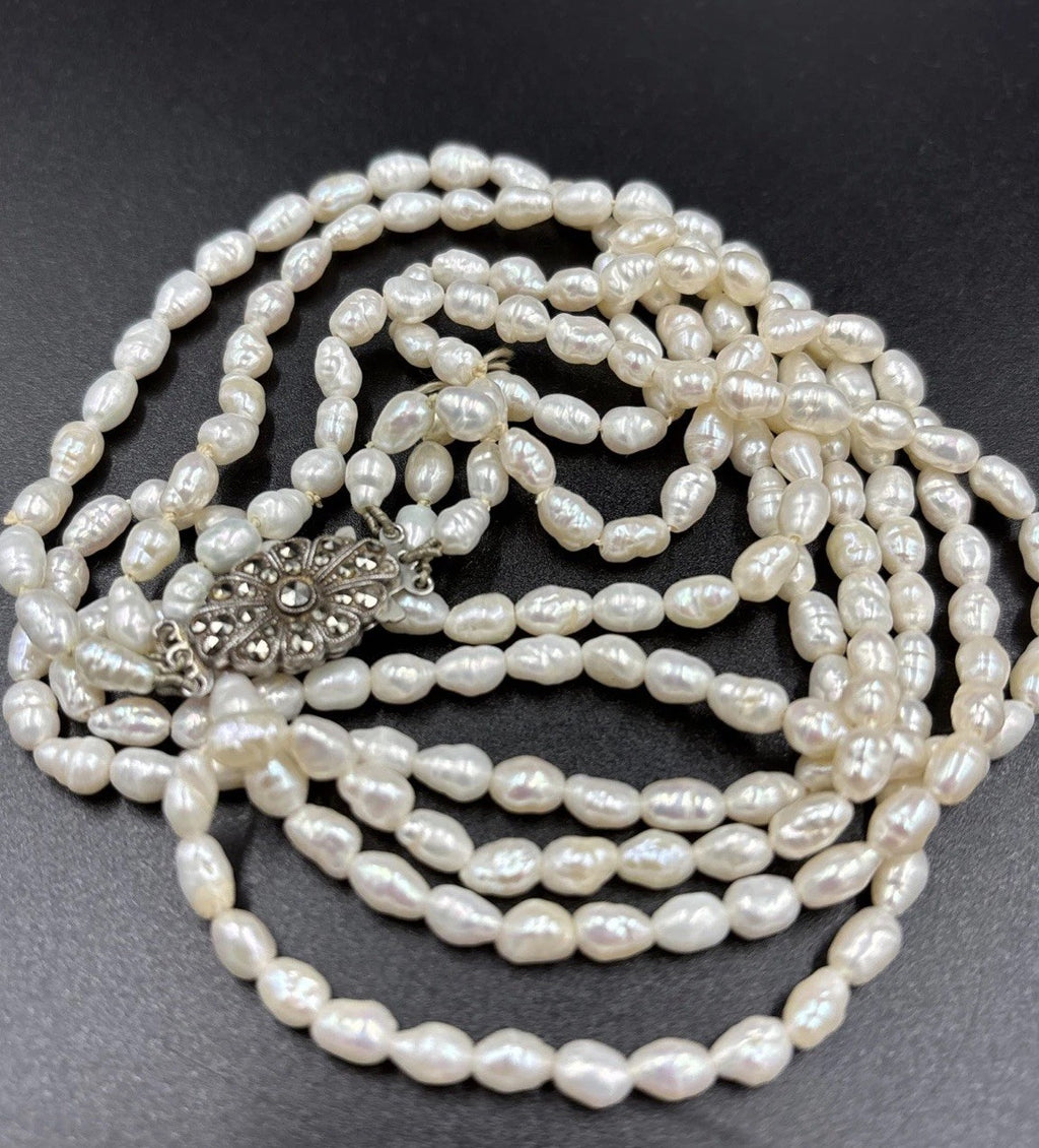 Vintage Baroque Pearl Necklace Bracelet Set 3 Strand Sterling Clasp