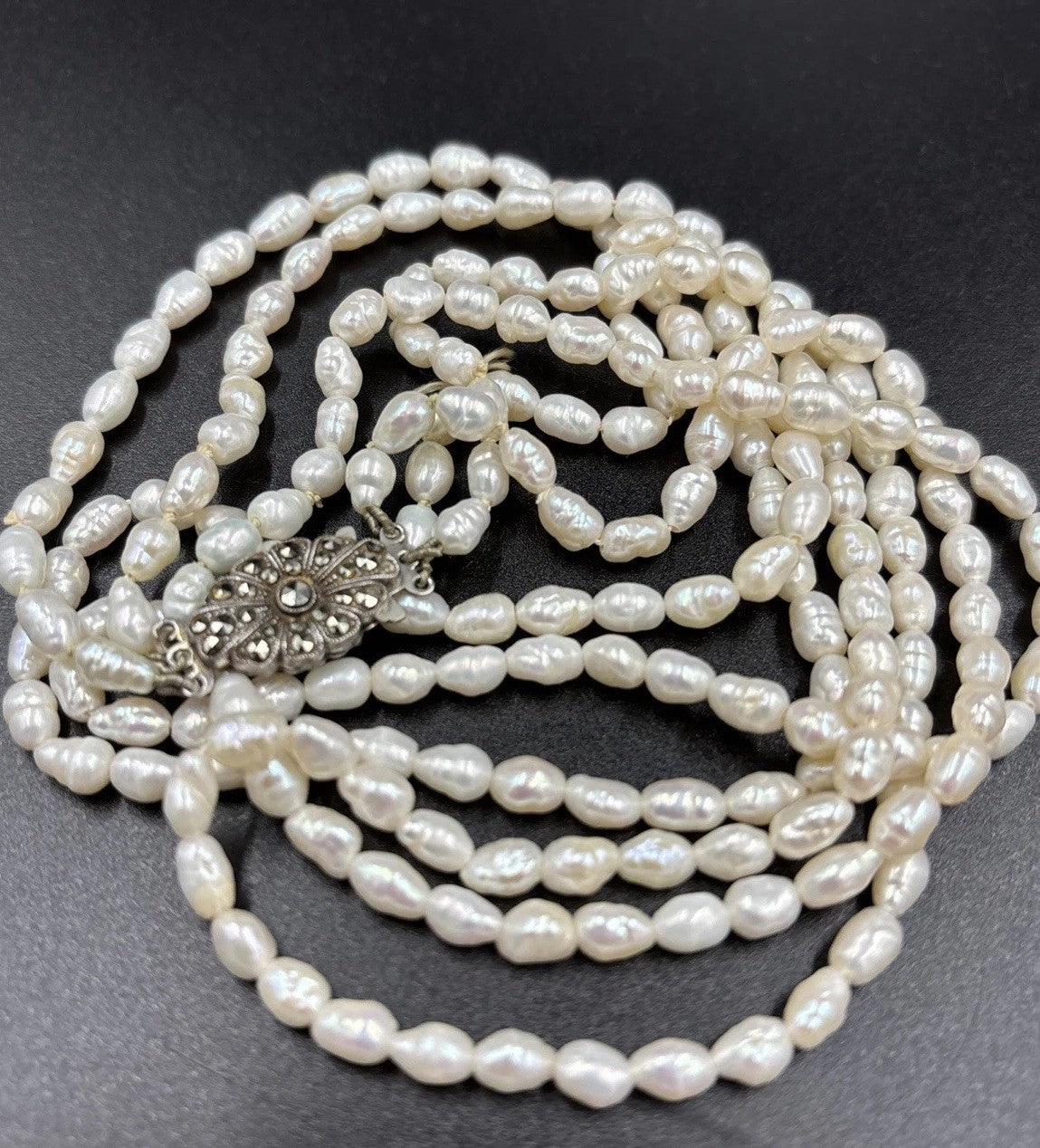 Vintage Baroque Pearl Necklace Bracelet Set 3 Strand Sterling Clasp