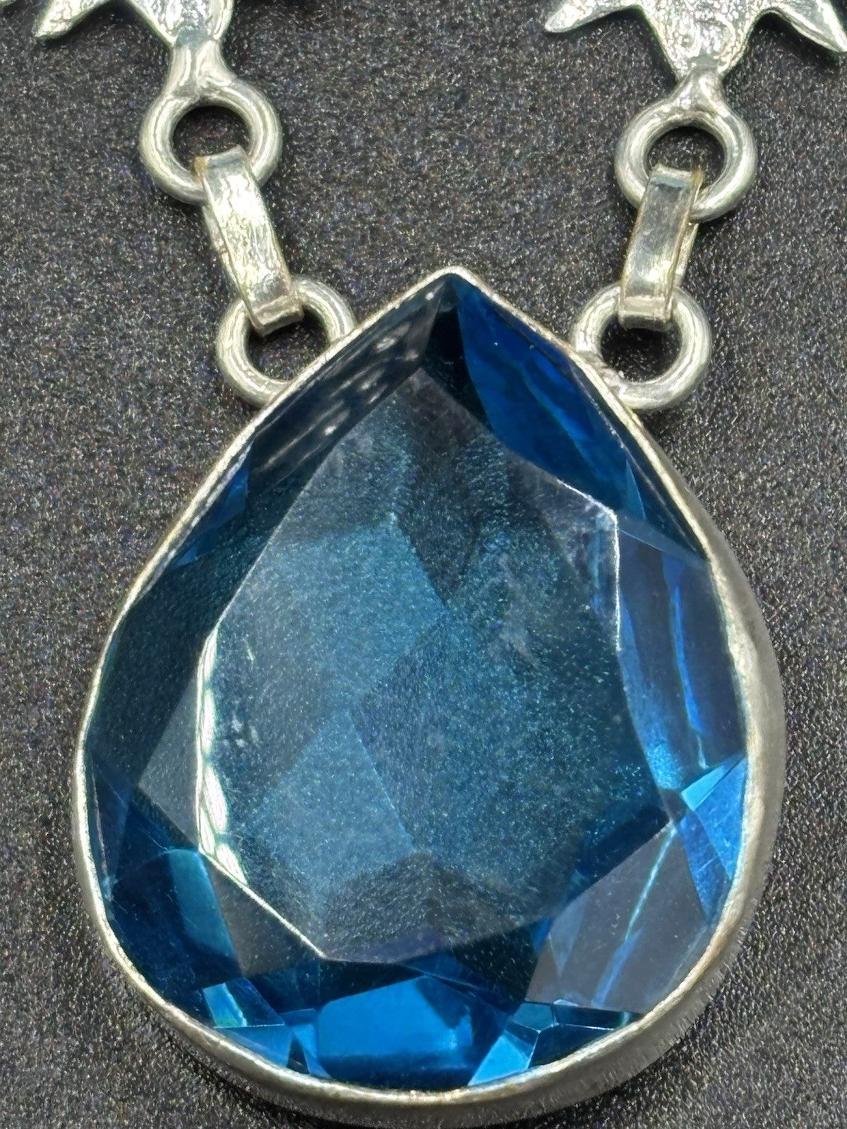Sterling Silver Blue Crystal Angel Wings Necklace Gothic Statement 925