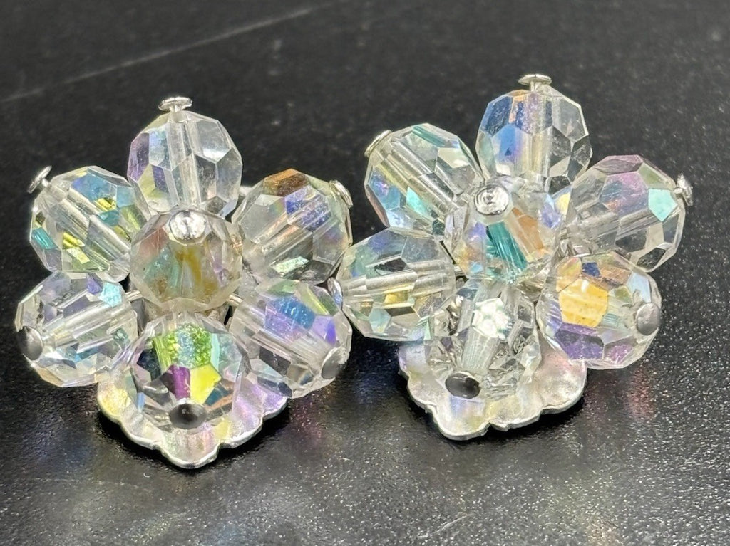 Vintage Aurora Boris Faceted Crystal AB Necklace & Earrings Set
