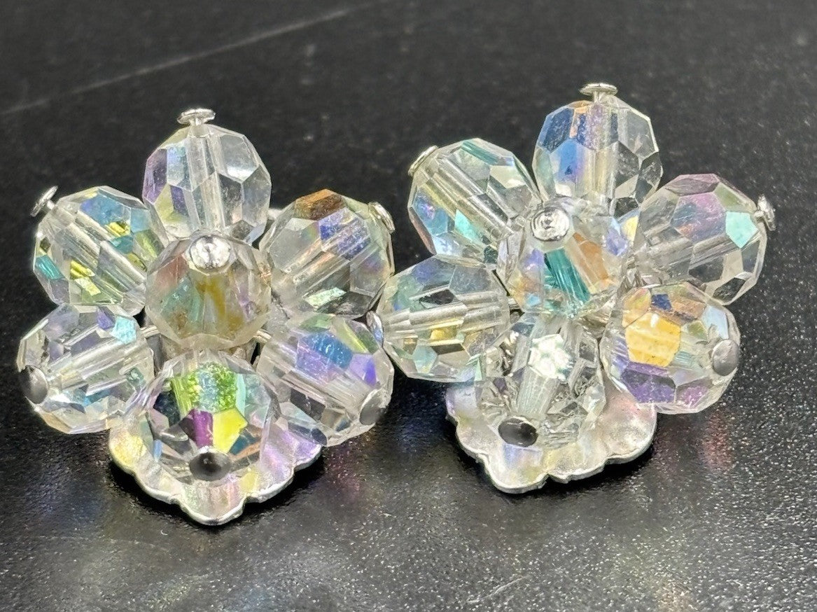 Vintage Aurora Boris Faceted Crystal AB Necklace & Earrings Set