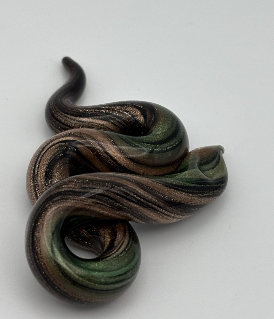 Murano Style Art Glass Snake Figurine Green Bronze Aventurine Swirl Collectible