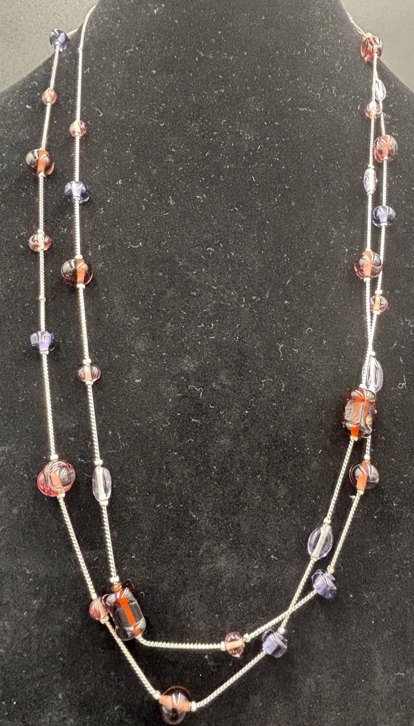 Vintage Sterling Silver Glass Bead Necklace Italy Murano Czech Style