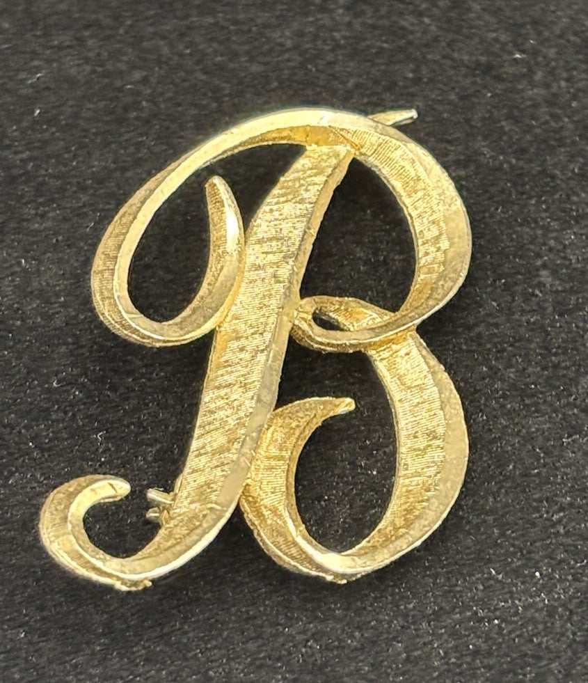 Vintage Mamselle Script Letter B Brooch Gold Tone Monogram