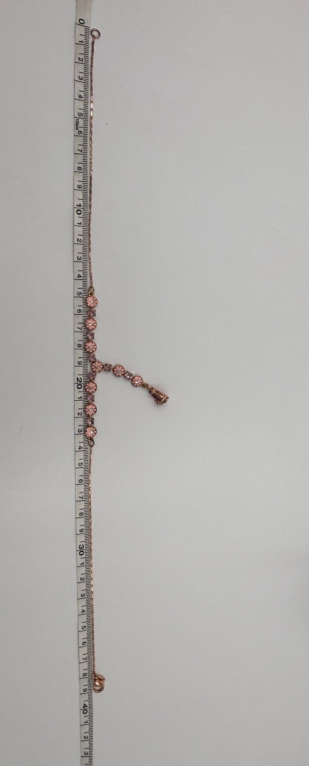 Avon Pink Enamel Daisy Y Drop Necklace Rose Gold Tone Rhinestone Vintage Signed