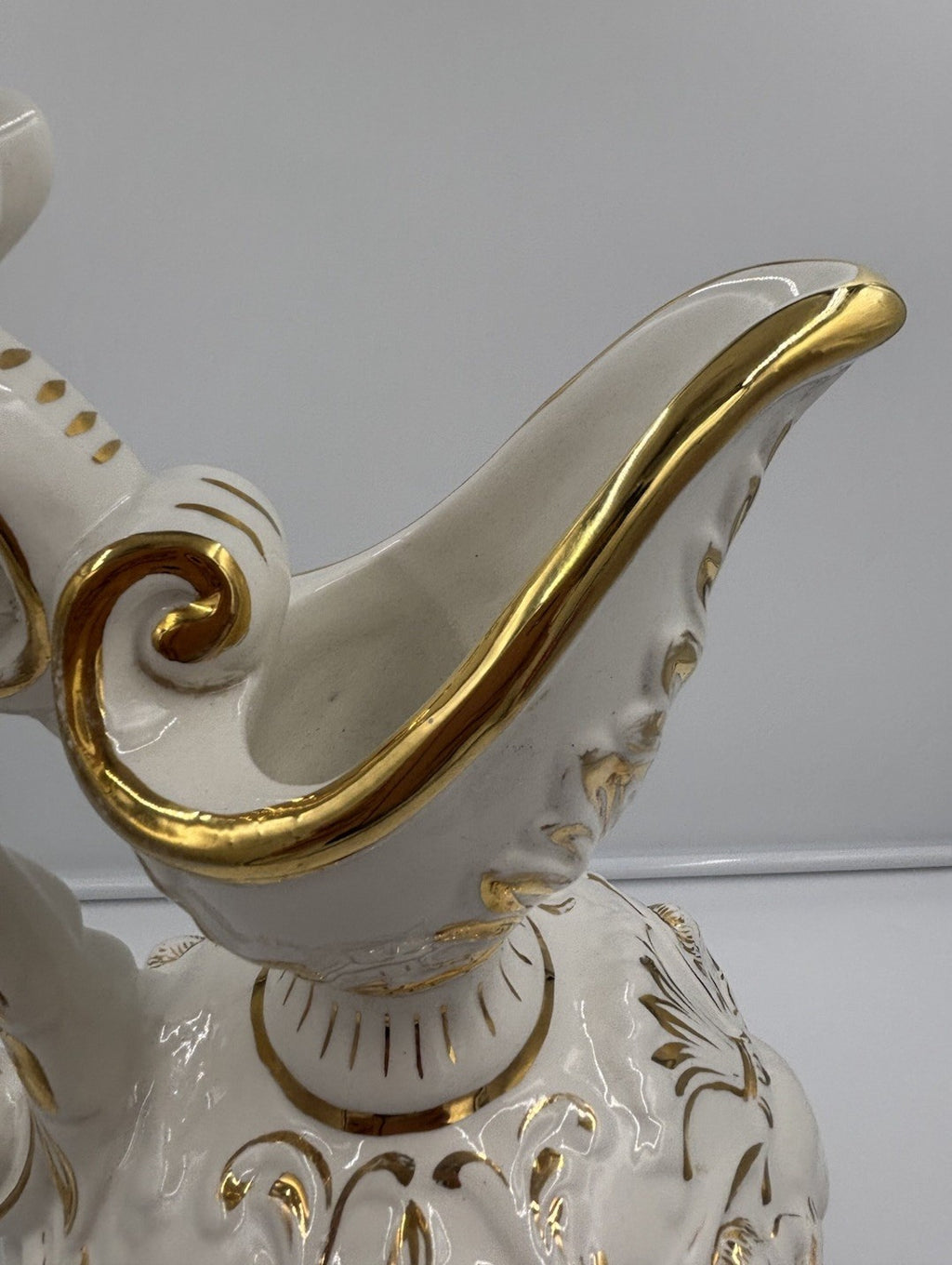 Vintage Capodimonte Italian Porcelain Cherub Ewer Vase Hand Painted Gold Gilt