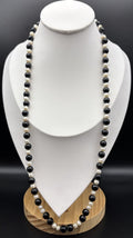 Vintage Cultured Pearl Black Onyx Bead Necklace Elegant Strand