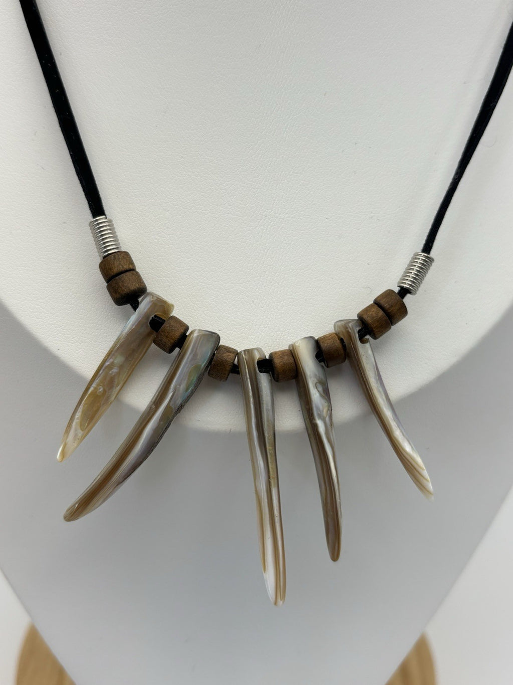 Tribal Shell Spike Necklace Earrings Set Boho Surfer Black Cord Natural Jewelry