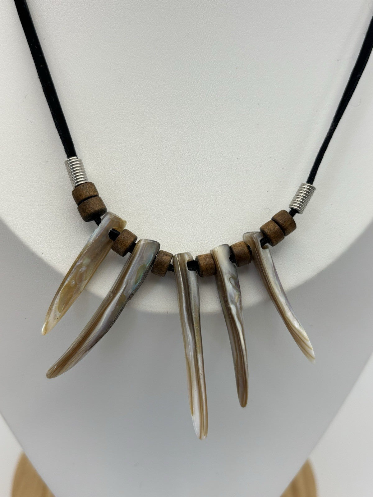 Tribal Shell Spike Necklace Earrings Set Boho Surfer Black Cord Natural Jewelry