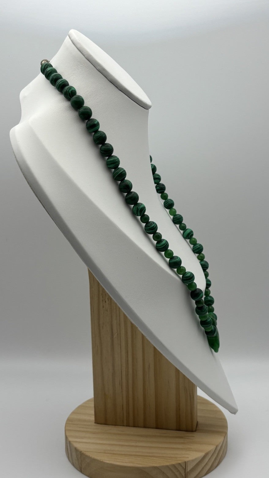Vintage Malachite Bead Necklace with Carved Jade Dragon Pendant & Accents