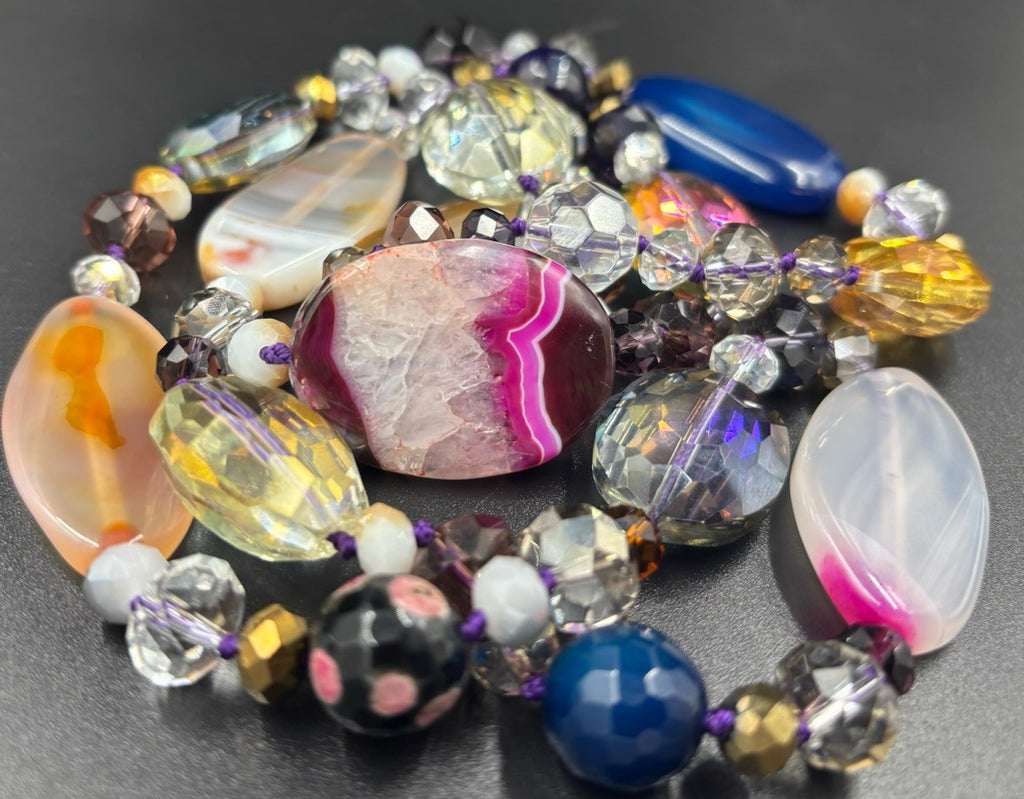 Vintage Multi-Colour Agate Crystal Glass Bead Necklace 46cm – Bohemian Jewelry