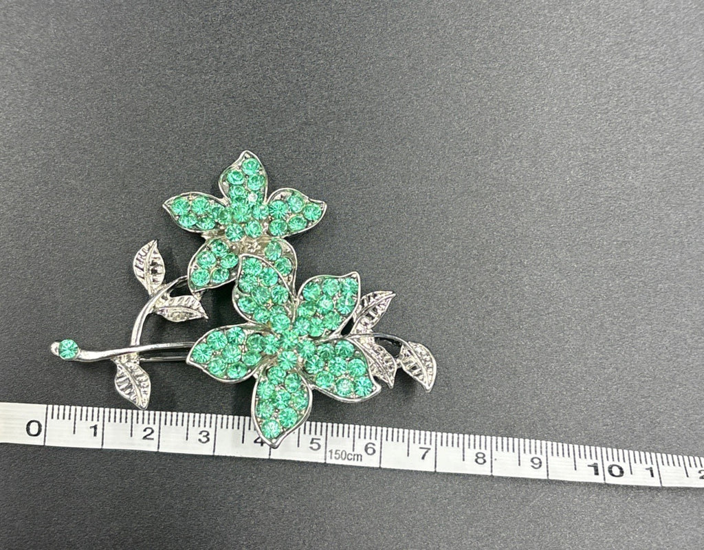 Vintage Green Diamanté Floral Brooch
