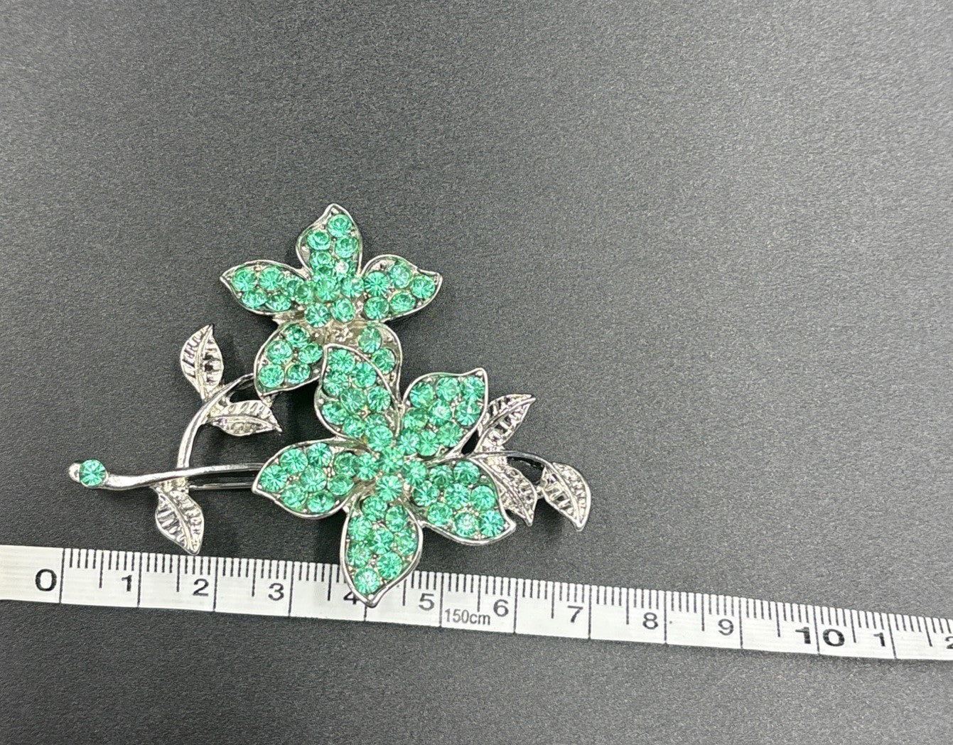 Vintage Green Diamanté Floral Brooch