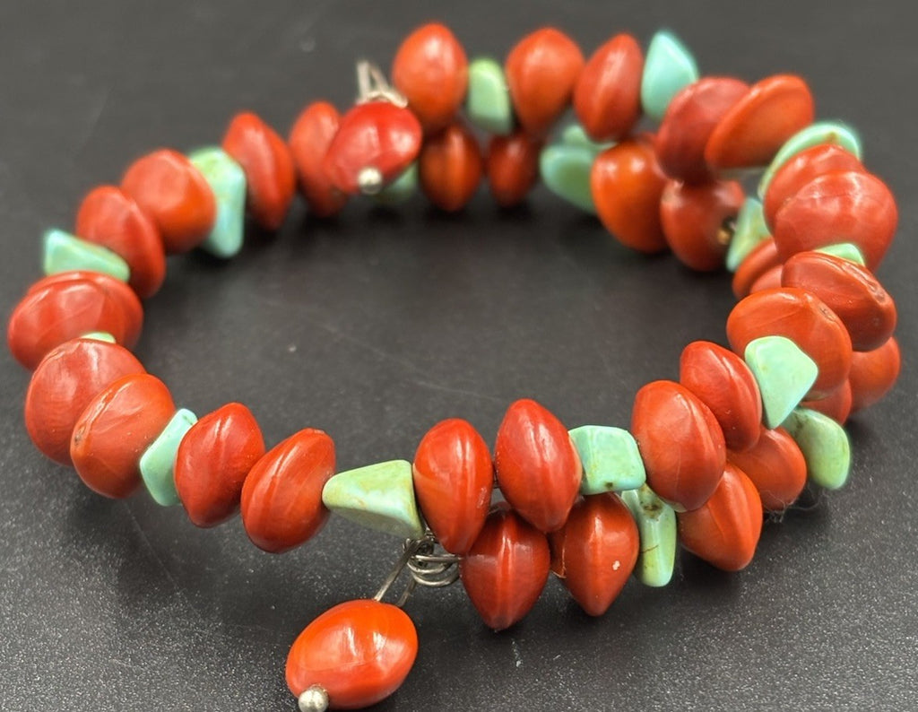 Navajo Coral & Turquoise Bead Bracelet