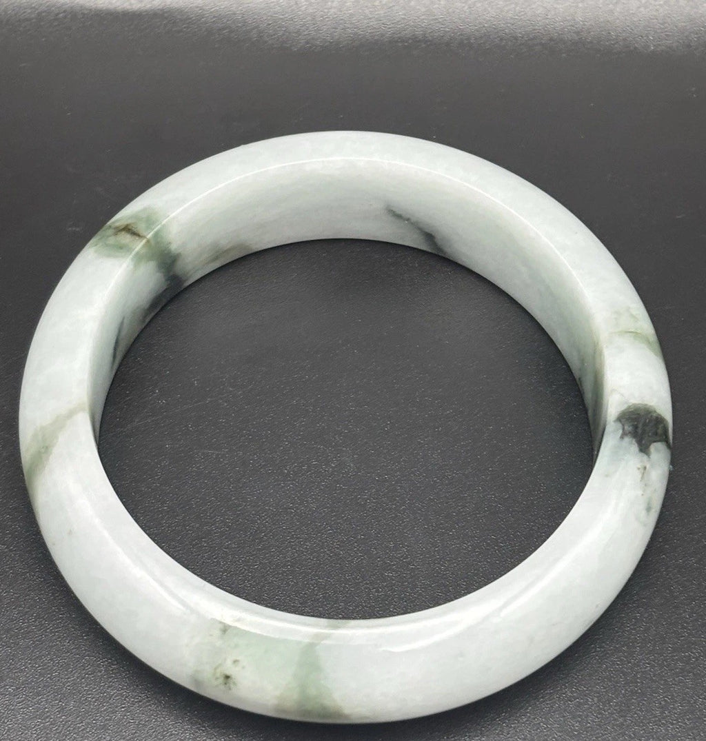Natural Burmese Jadeite Jade Bangle Moss In Snow Heavy Carved Vintage Bracelet