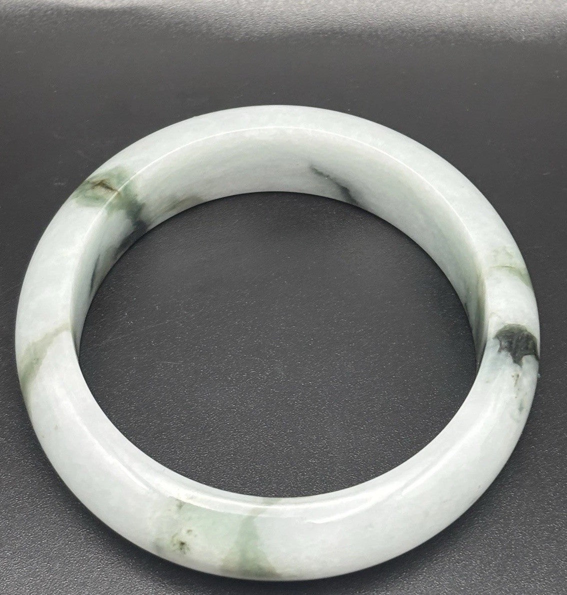 Natural Burmese Jadeite Jade Bangle Moss In Snow Heavy Carved Vintage Bracelet