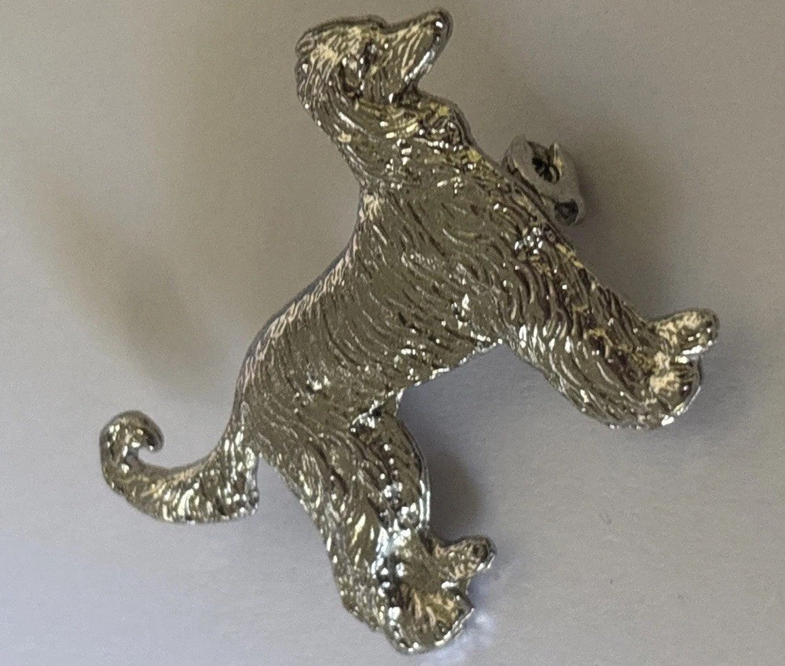 Afghan hound standing pewter Brooch Silver Tone