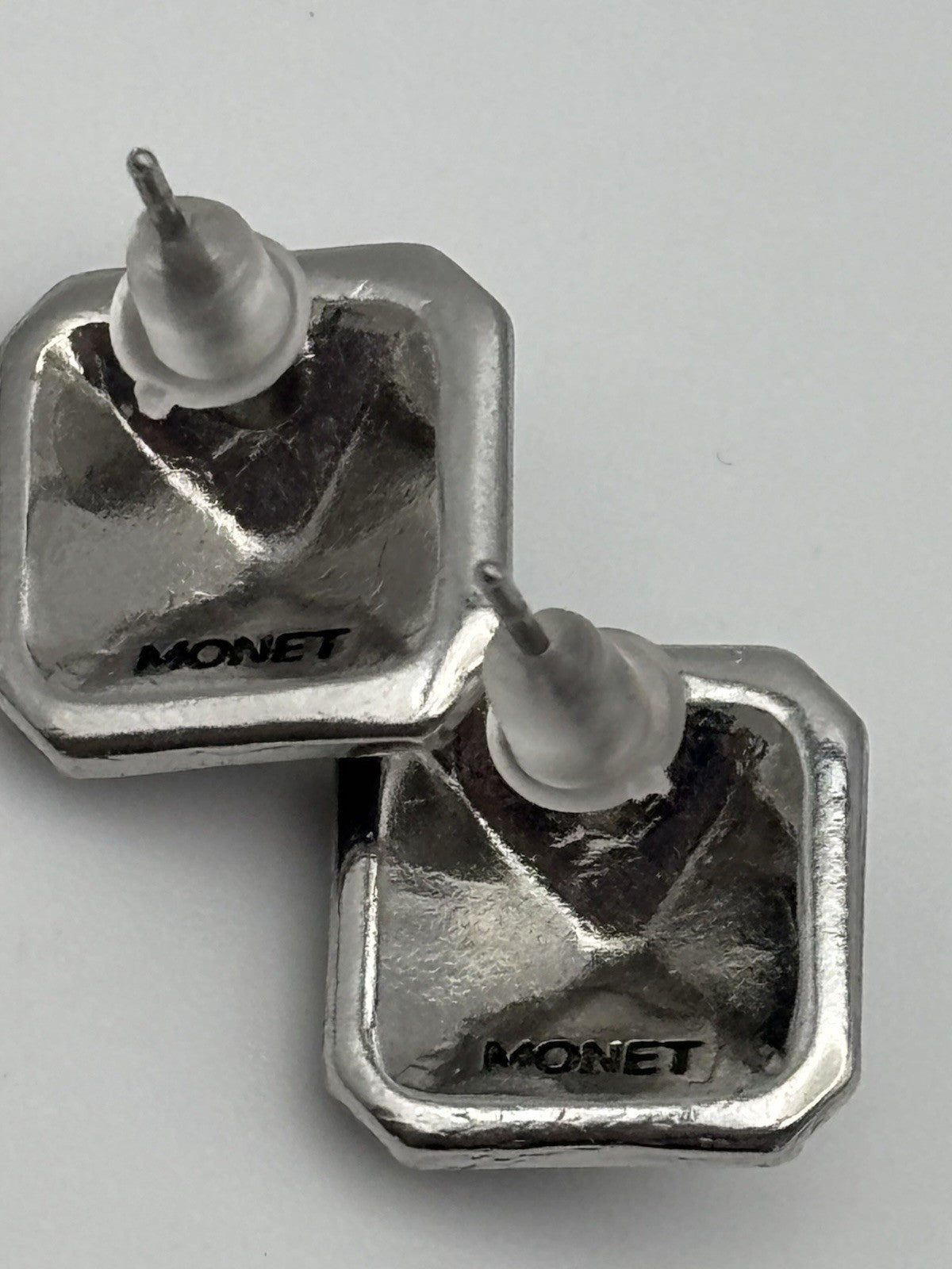 Vintage Monet Signed Black Enamel Rhinestone Stud Earrings