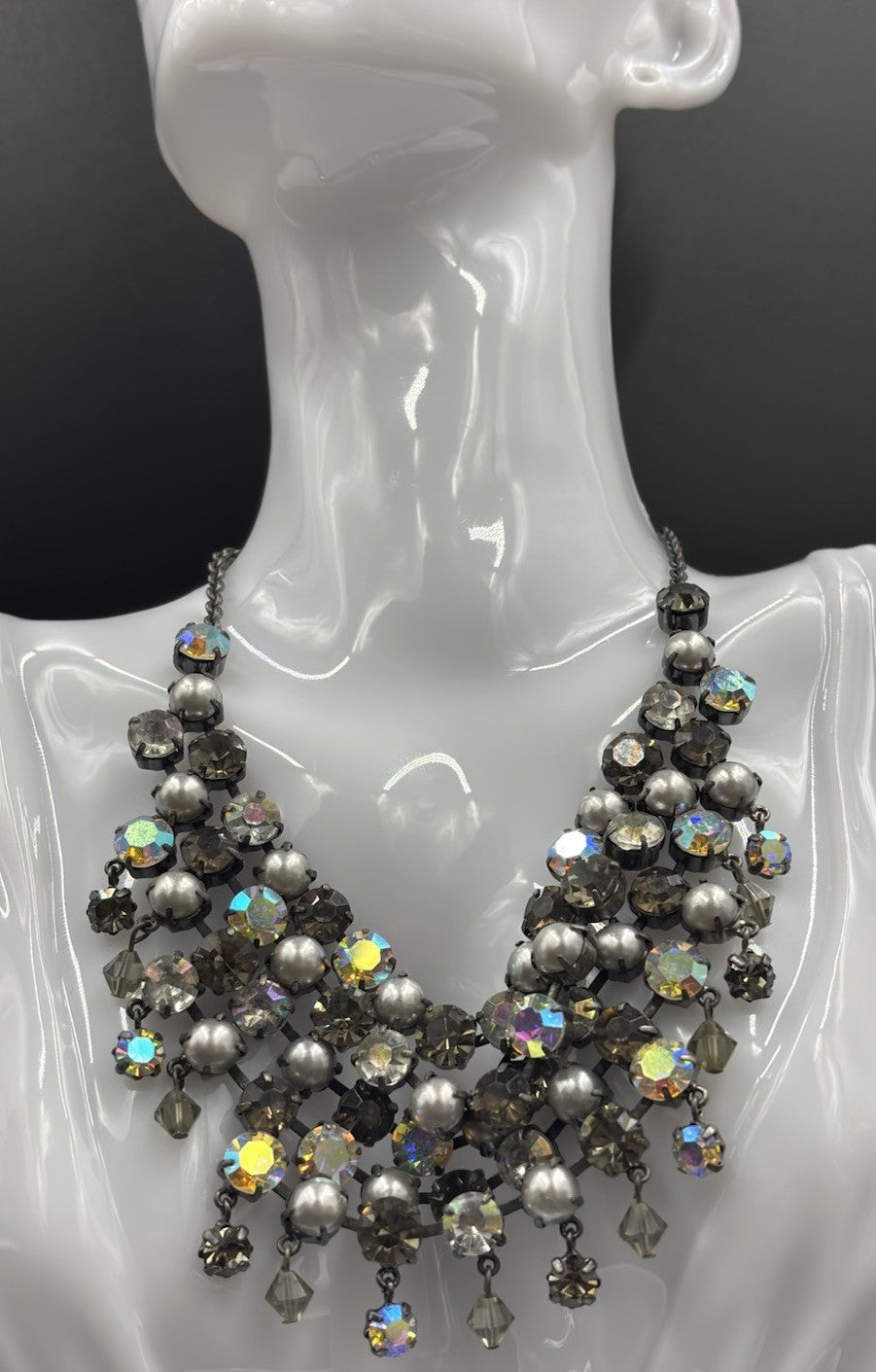 Butler and Wilson Grey Pearl Aurora Borealis Crystal Choker Necklace Statement