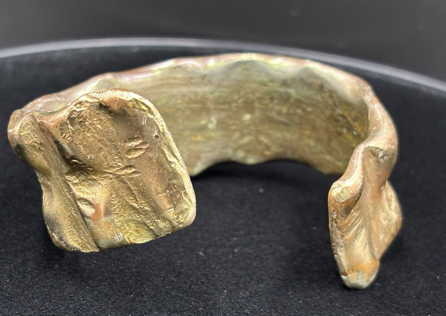 Vintage Brutalist Bronze Cuff Bracelet Sculptural Modernist Studio Artisan