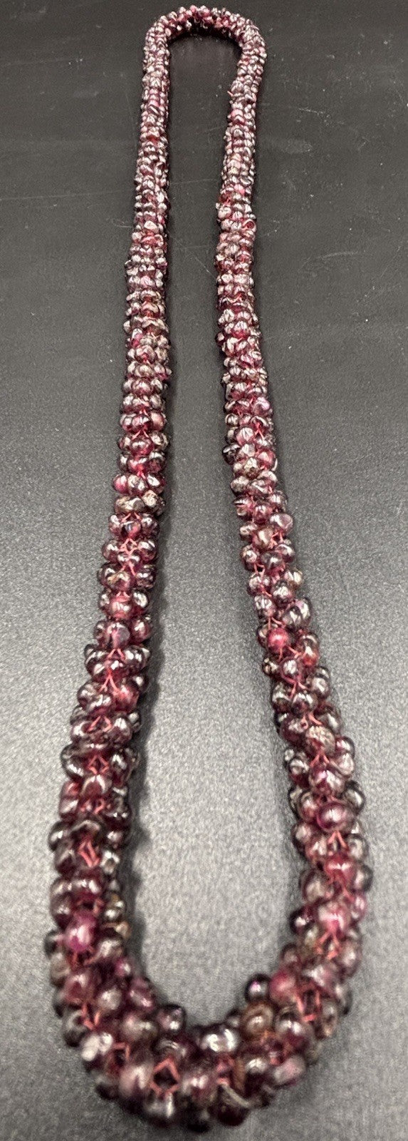Vintage Woven Natural Garnet Necklace 81g Deep Red Chip Bead Long Strand