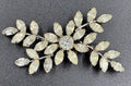Vintage Silver Tone Floral Spray Brooch with Clear Rhinestones