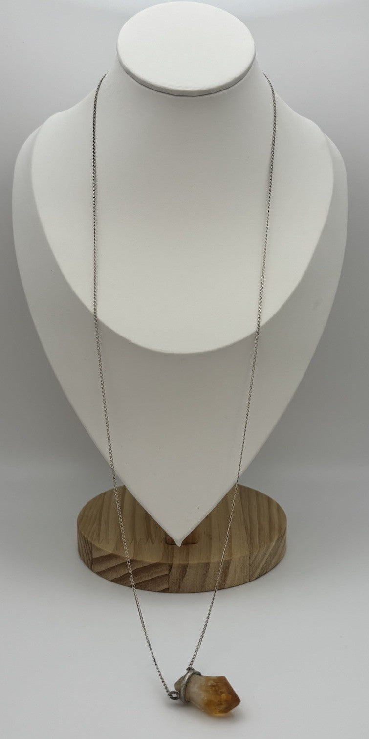 Vintage Sterling Silver Natural Citrine Crystal Pendant Necklace 45cm Artisan