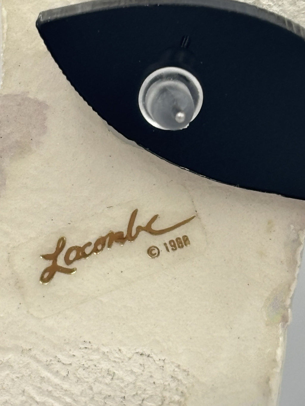 Vintage 1988 Lacombe Signed Ceramic Earrings Gold Luster Postmodern Statement
