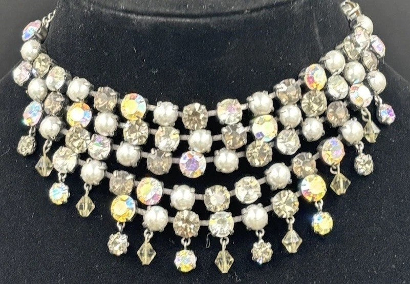 Butler and Wilson Grey Pearl Aurora Borealis Crystal Choker Necklace Statement
