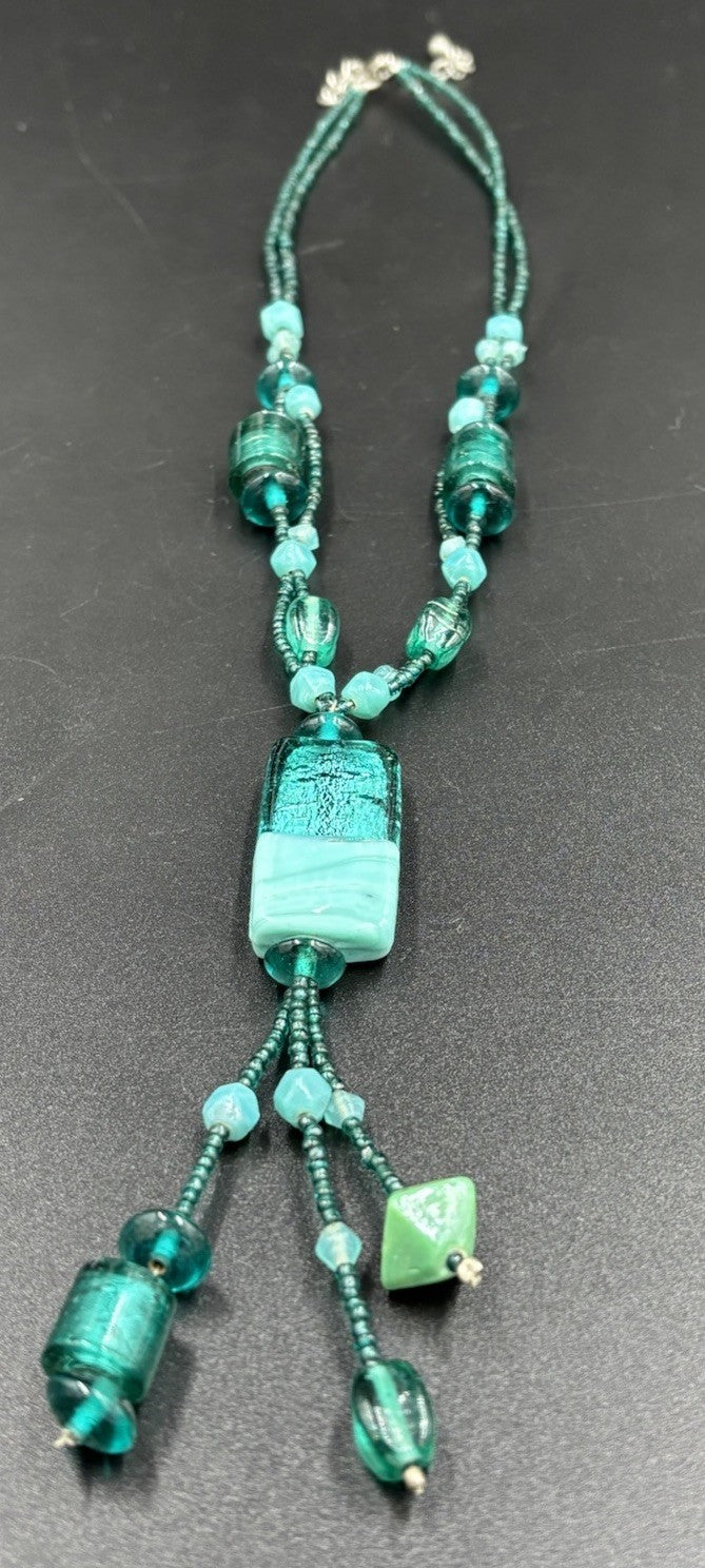 Handmade Dichroic Art Glass Necklace Murano Style Pendant Beaded