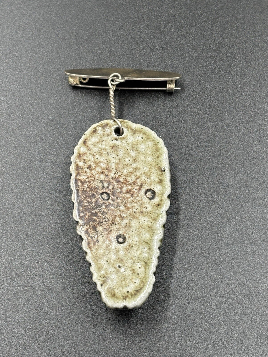 Rare Vintage Modernist Silver Bar Ceramic Mask Brooch Studio Jewelry