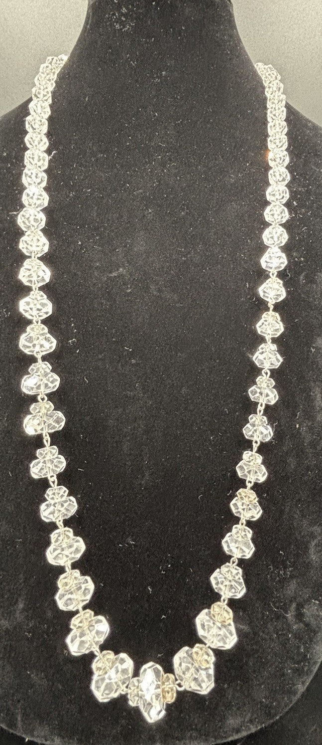 Antique 1920s Art Deco Rock Crystal Necklace Sterling Silver Faceted Beads