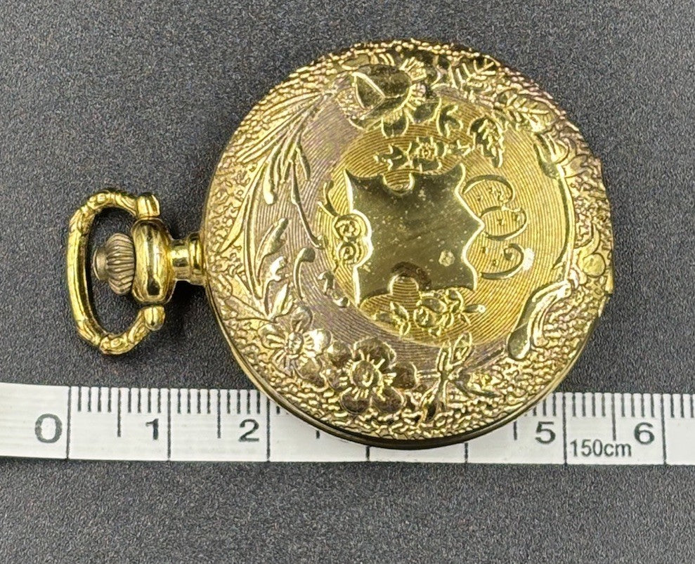 Gold Tone Quartz Analog Men's Pocket Watch In Working Order.