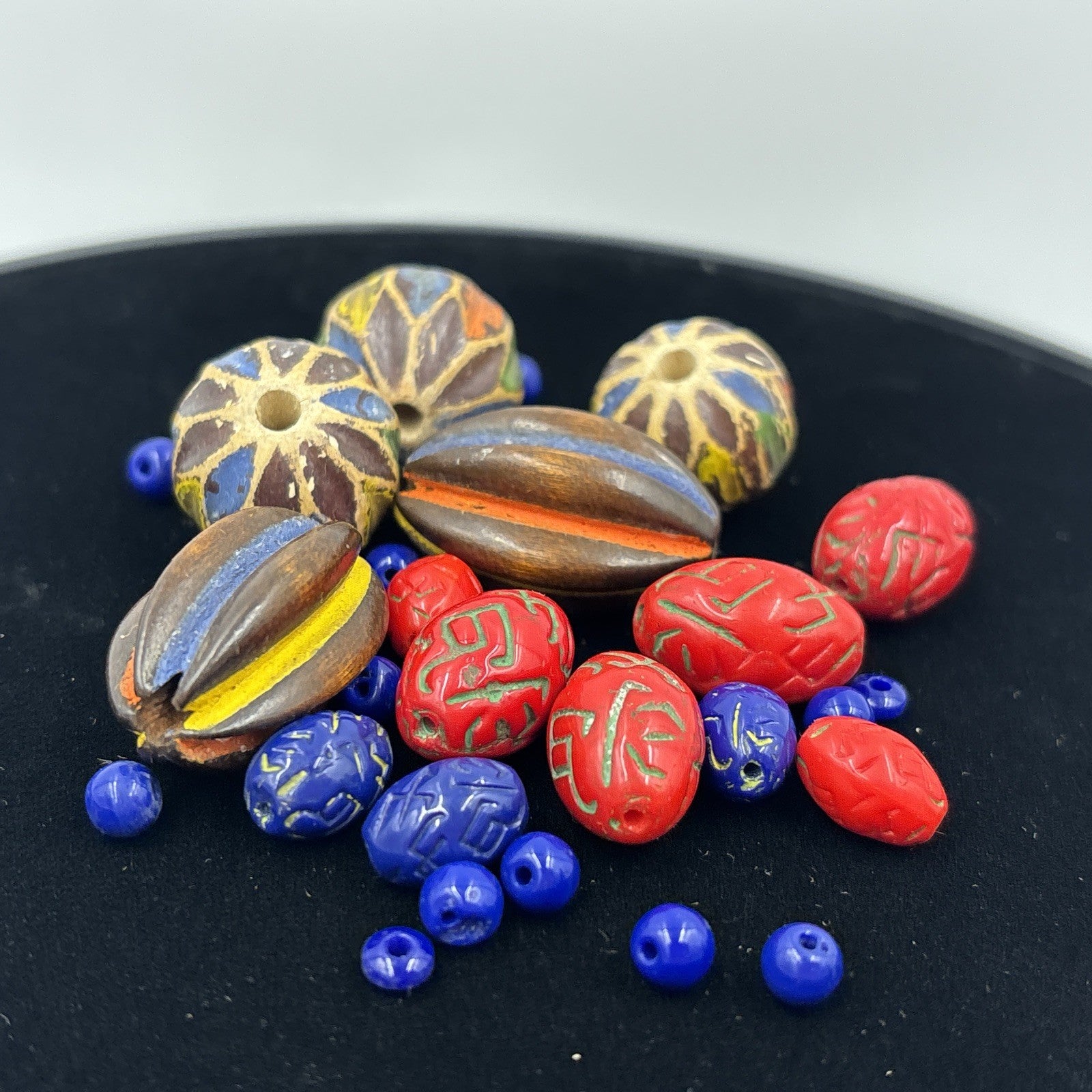 Vintage Bead Lot Millefiori Polymer & Czech Glass Red Blue Beads Jewelry Making