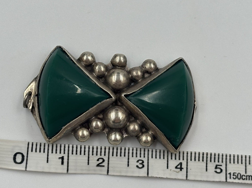Vintage Silver Tested Green Onyx Pendant Mid Century Artisan Jewelry