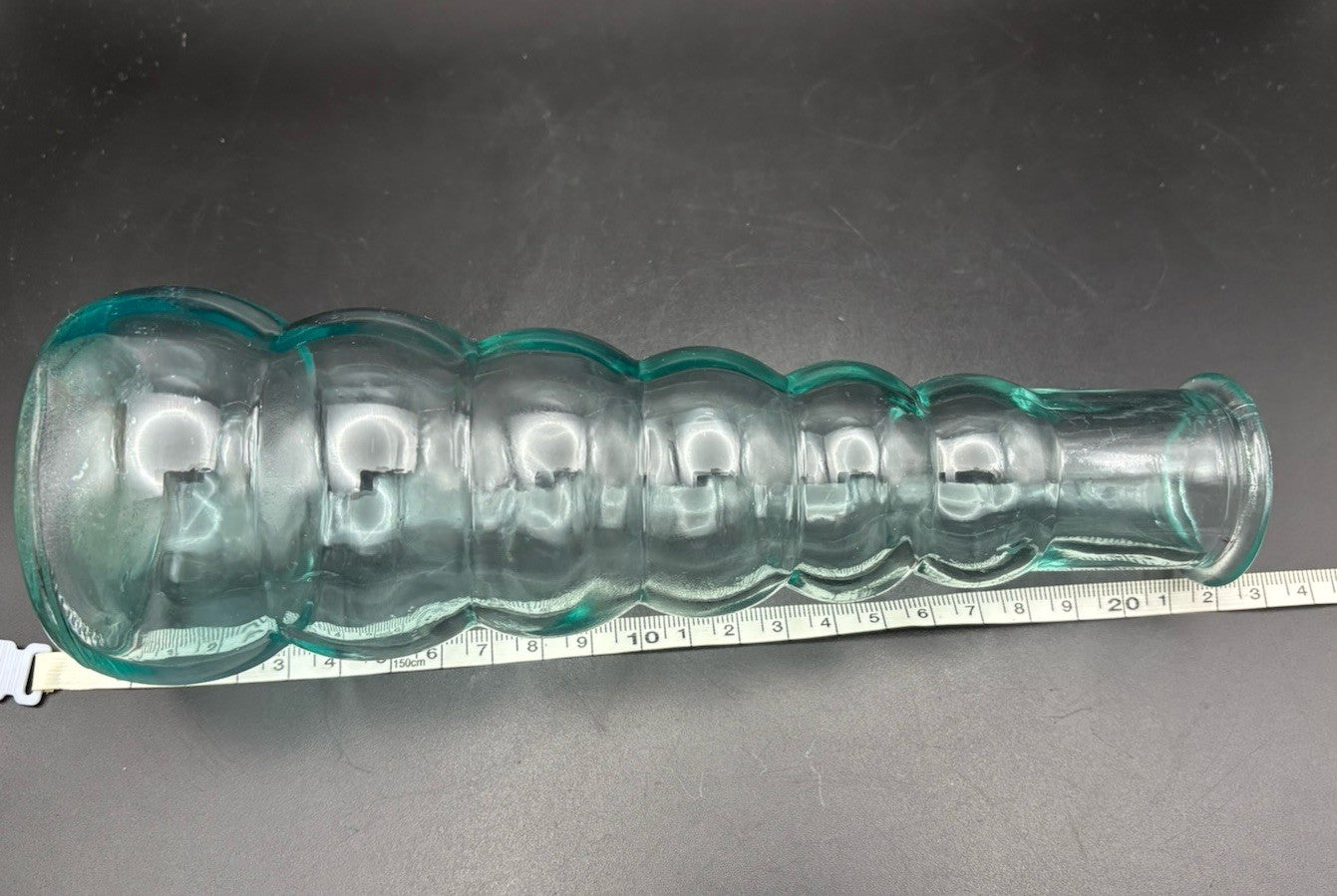 Vintage Aqua Blown Glass Bubble Vase Knopped Mid Century 22cm