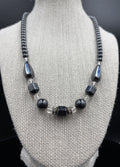 Vintage Brev. Metallic Black Crystal Glass Beads gold Tone Necklace. ￼
