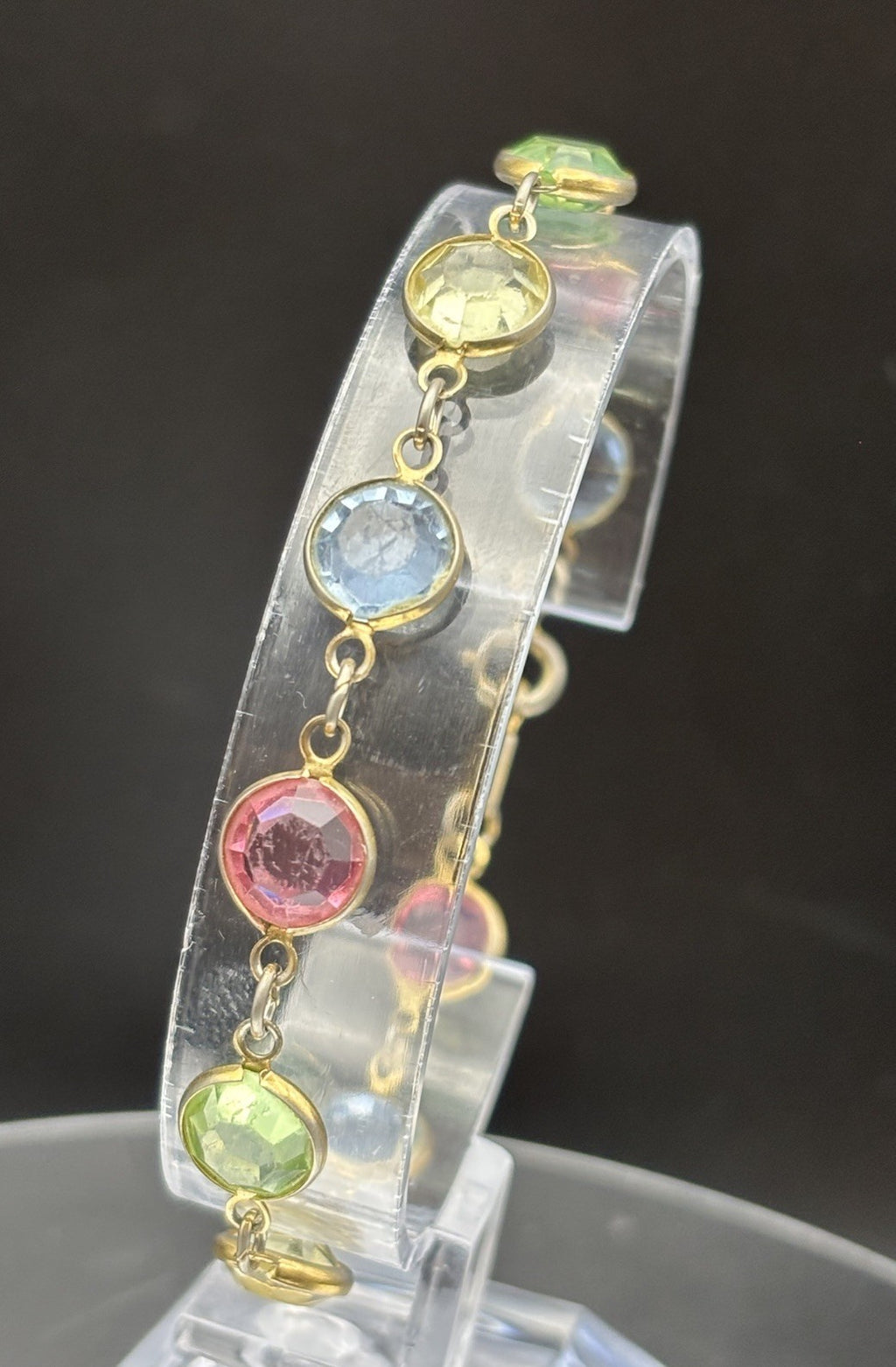 Vintage Pastel Glass Rivière Necklace Bracelet Set UV Reactive Gold Tone