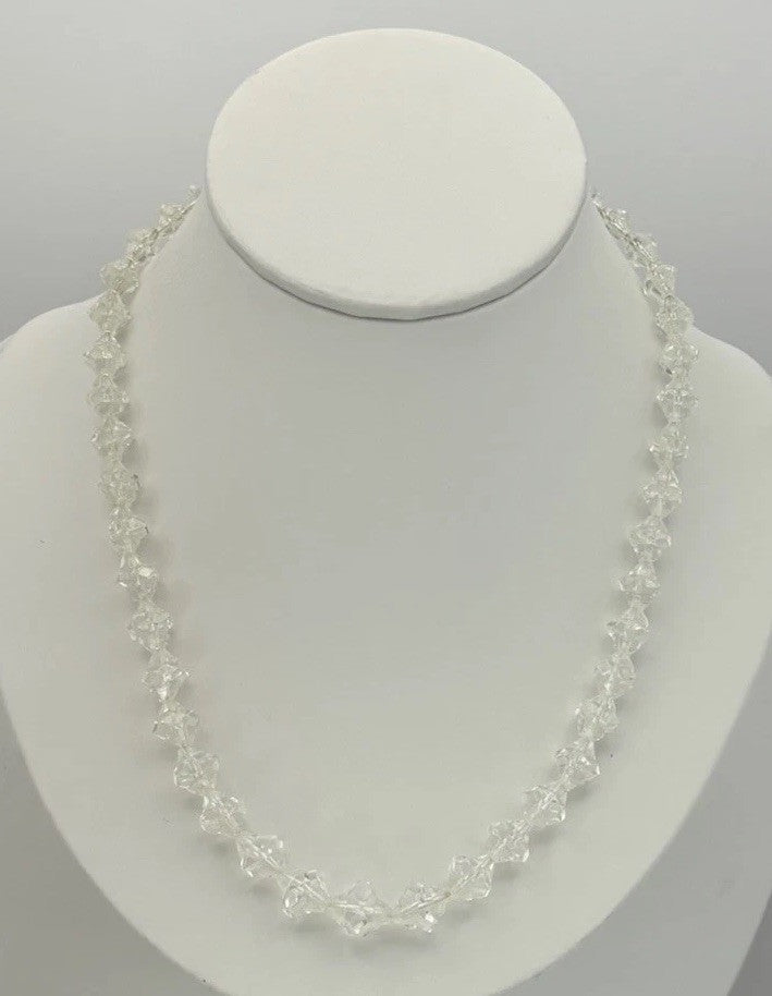 Vintage Crystal Bead Necklace Clear Faceted Glass GSILVER Clasp Mid-Century