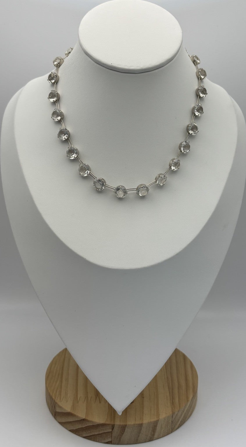 Antique Edwardian Sterling Silver Rock Crystal Rivière Necklace Czech 1910s