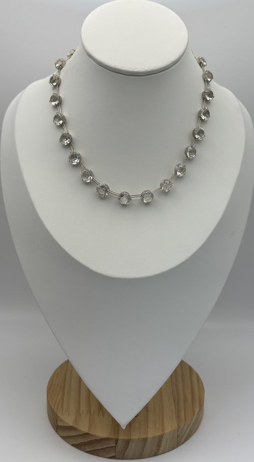 Antique Edwardian Sterling Silver Rock Crystal Rivière Necklace Czech 1910s