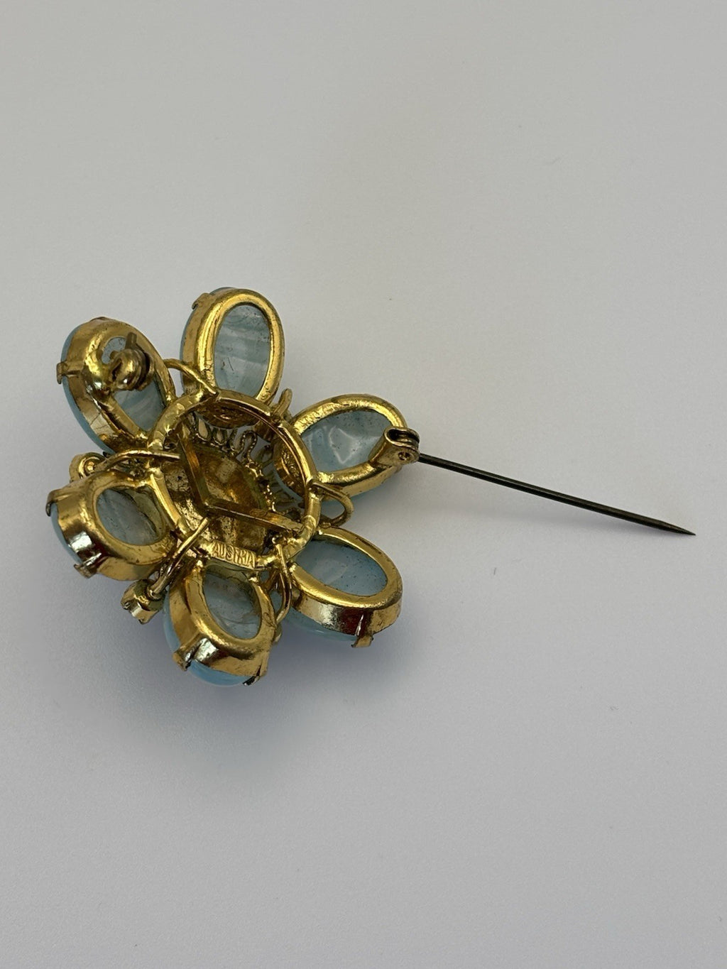 Vintage 1950s Vintage AUSTRIA Moonglow Glass Flower Brooch Signed
